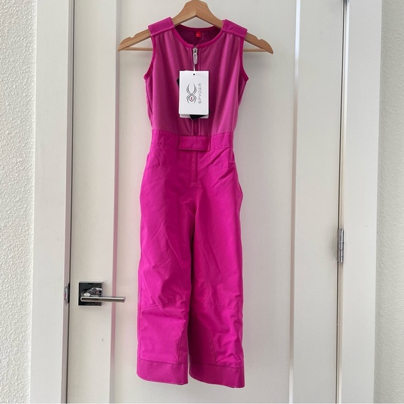 Youth Girls Spyder Sparkle Ski Snowboard Insulated Bib Rasberry Pants Size 5 - Picture 1 of 9